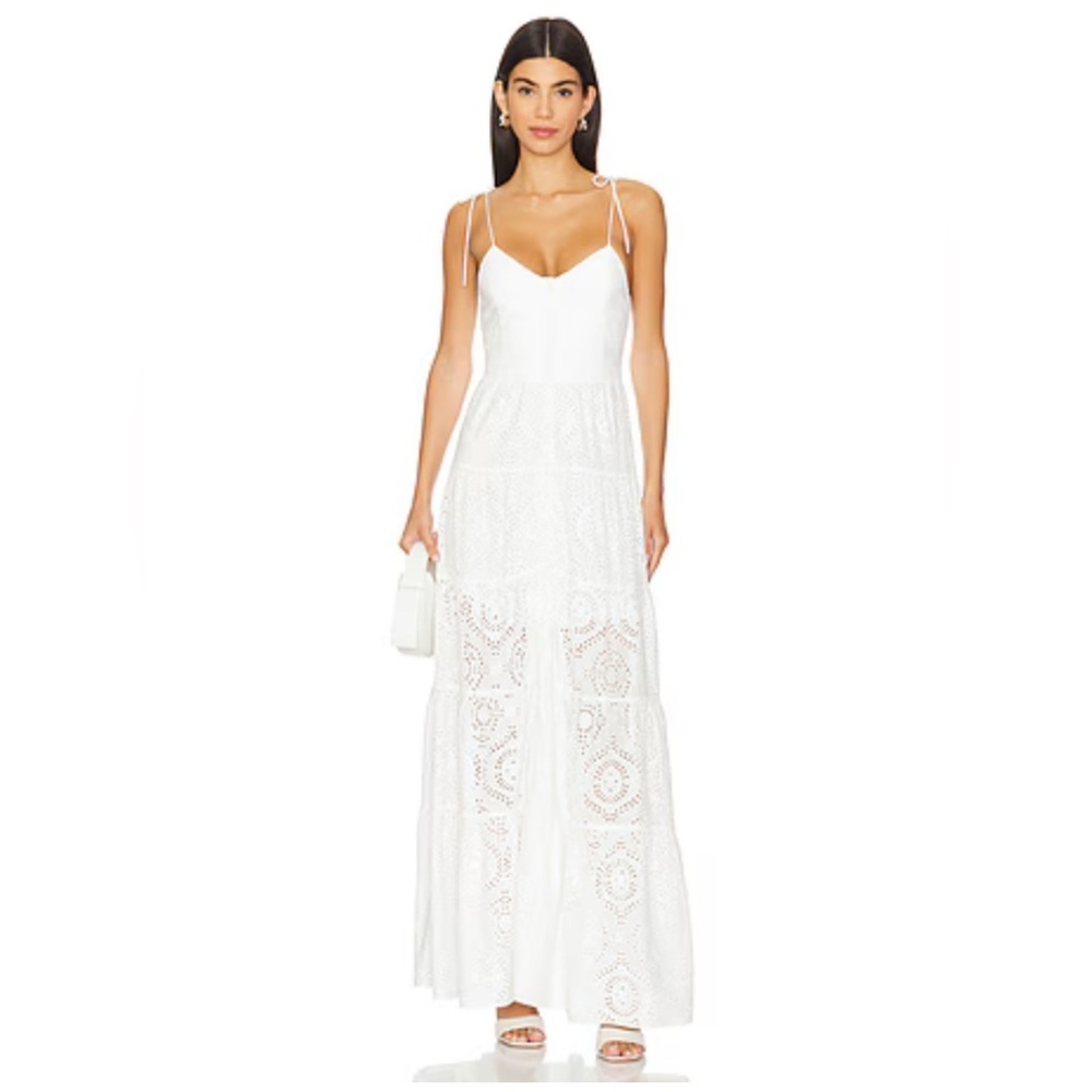 NEW ALICE + OLIVIA Shantella Button Front Tiered Maxi Dress Womens 4 White